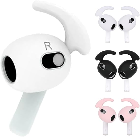 Live4gadgets AirPod Ear Hooks, 3 Pairs Anti-Slip Ear Covers Silicone Accessories Compatible with Apple AirPods 4th Generation (White, Black, Pink)