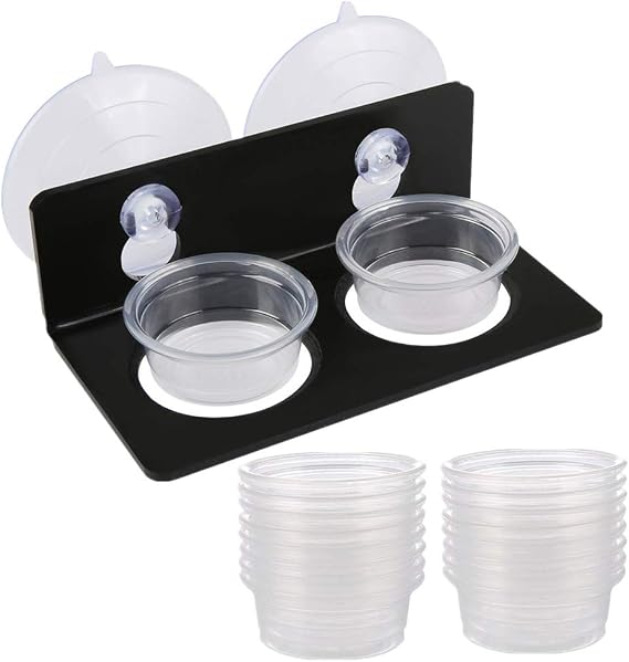 SLSON Gecko Feeding Ledge Suction Cup with 20 Pcs 0.5oz Plastic Bowls Reptile Food＆Water Feeder Ledge Accessories for Lizards, Chameleon, Crested Gecko