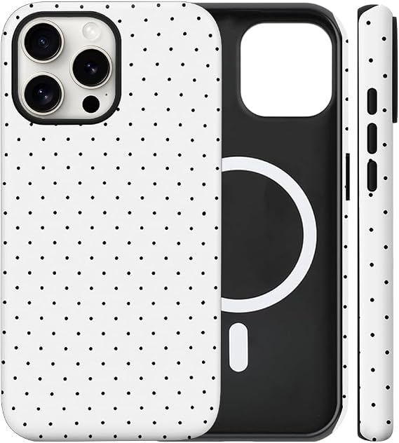 iPhone 12 Pro Max用磁気ケースかわいい水玉電話ケース、ホワイト