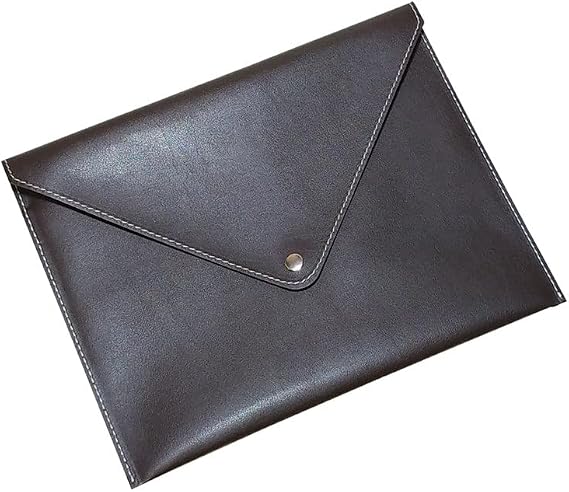 2K PU Deri A5 KÜÇÜK BOY Dosya Klasörü Belge Tutucu Su Geçirmez Portföy Zarf Dosya Klasör Kılıf A5 Çıtçıtlı Dosya 19,5X24,7 CM - KAHVERENGİ