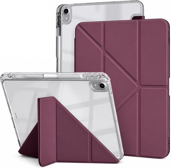UnDePlus iPad 11.Nesil A16 11inç/10.Nesil 10.9inç ile uyumlu Kılıf Mika Trifolding Şeffaf Kalem Bölmeli 27-Wine Red
