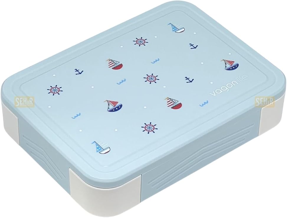 Vagonlife Bento 1330ml Lunchbox Tek Katlı 5 Bölmeli PP Plastik Çocuk Sefer Tası Yemek Kutusu (Mavi)