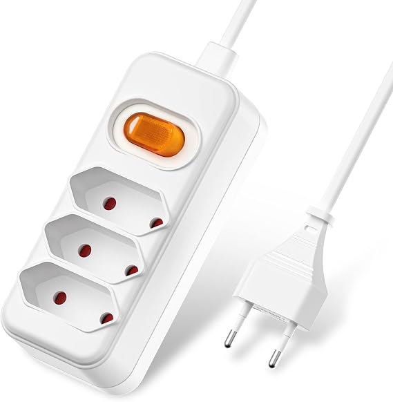 Multi-socket 3-way flat hole design flat plug with switch multiple plug with 2 m cable plug strip as multiple plug flat for computer TV PC phone white
