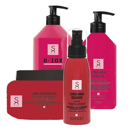 Expert Long Hair Renove Pflegeset – Shampoo 500 ml Haarmaske 500 ml B-tox 500 ml und Leave-In mit Rizinusöl Provitamin B5 und Aminosäuren – 4-teiliges Set
