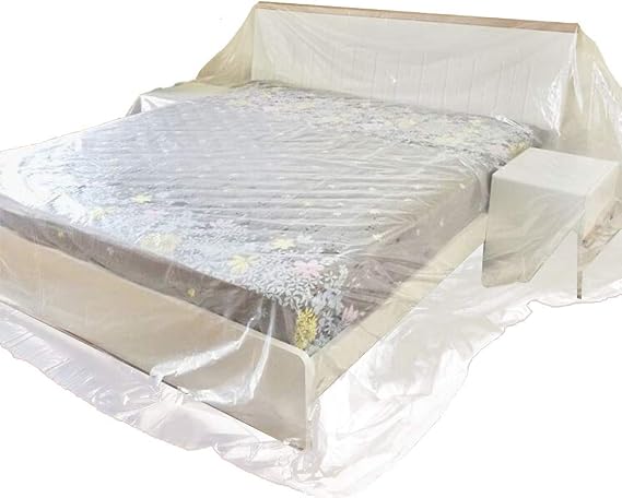 1Pack Plastic Bed Cover Extra Large,Heavy Duty Plastic Cover for Bed Waterproof Dustproof PEVA Sofa Covers Plastic Mattress Covers for Moving Protection and Storage