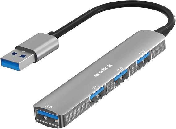 S-link SW-U333 USB Hub 4 Port Metal USB Çoklayıcı, 1x USB 3.0 + 3x USB 2.0, 5Gbps Hızlı Veri Aktarımı, Slim Alüminyum Tasarım, Tak Çalıştır USB Çoğaltıcı Hub, Laptop PC Uyumlu