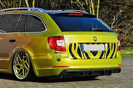 Performance Rear Bumper diffuser + Diffuser addon with fins/ribs For Skoda Superb 3T 2008-2015