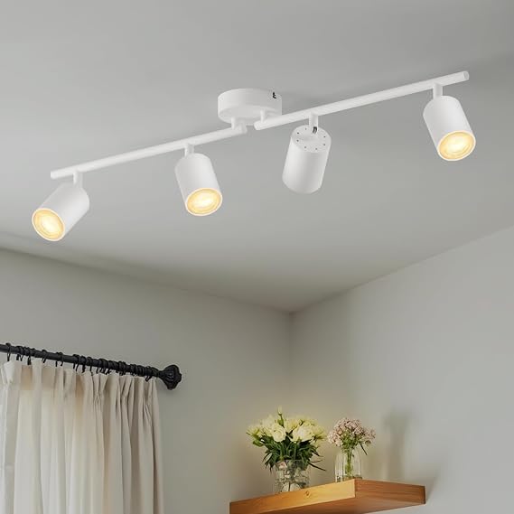 LVWIT White Ceiling Light, 4 Way Spotlights,Kitchen Light Fittings,GU10 Kitchen Lights Ceiling,Ceiling Lights Living Room,Hallway Lights,Ceiling Lights for Lounge Bedroom Dining Room(NO Bulb)