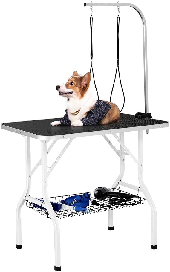Yaheetech 36" Foldable Dog Grooming Table Height Adjustable w/Shelf Black
