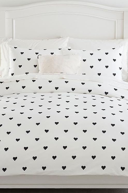 Heart Tek Kişilik Çarşafı Lastikli Kalpli Nevresim Takımı Siyah