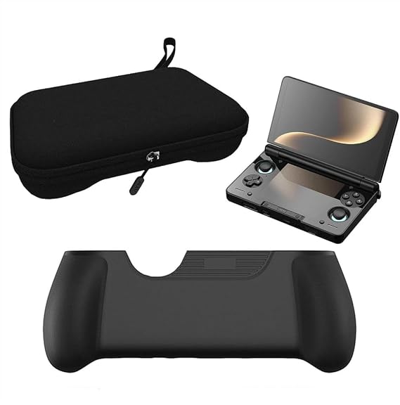 Handheld Storage Bag with Grip Handle Compatible for Ayn Thor - Grip Case, TPU Protective Shell, Carrying Case, Full Protection for Ayn Thor Dual Screen FILP Game Console (Black)