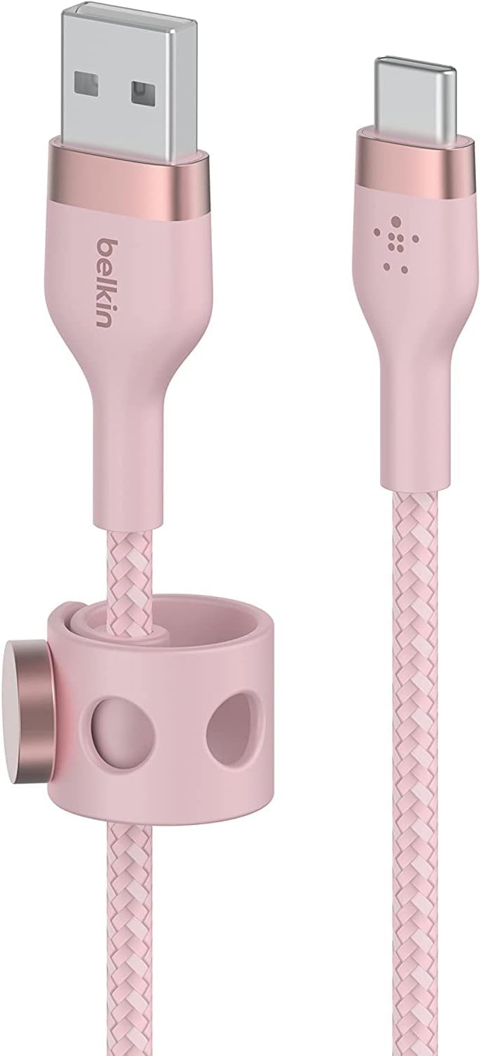 Belkin USB-A to USB-C Braided Silicone Cable iPhone 15/iPad mini/iPad Pro/iPad Air/Galaxy/Android Smartphone & Tablet Compatible Ultra High Durability USB-IF Certified 3.3 ft 1 m Pink BOOST CHARGE↑