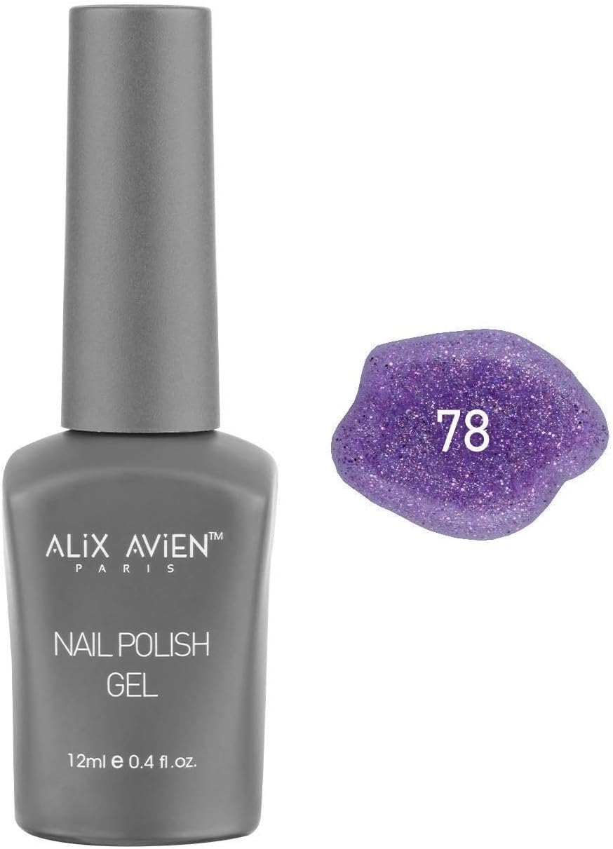 ALIX AVIEN Glitter Purple Permanent Nail Polish 78-Gel Nail Polish with Intensive Color 12 ml-Nail UV Gel Polish 78