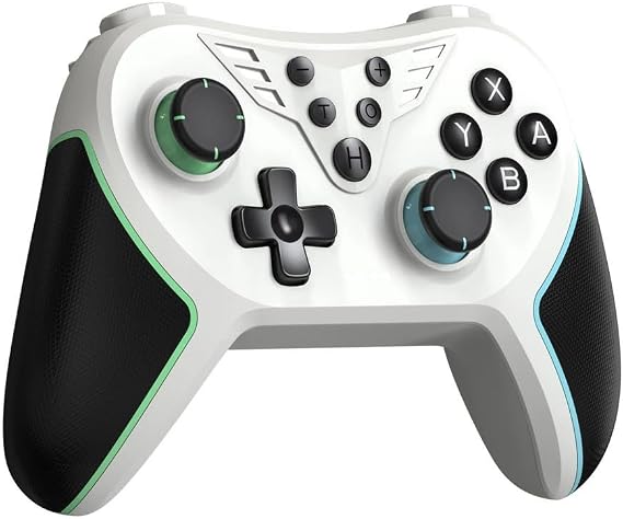 QISI Switch2 / Switch コントローラー ホールエフェクト機能搭載 背面ボダン付き 有機ELモデル 対応 スイッチ プロコン Pro コントローラー ワイヤレス Bluetooth 接続 無線 振動機能 ジャイロセンサー 白-青緑