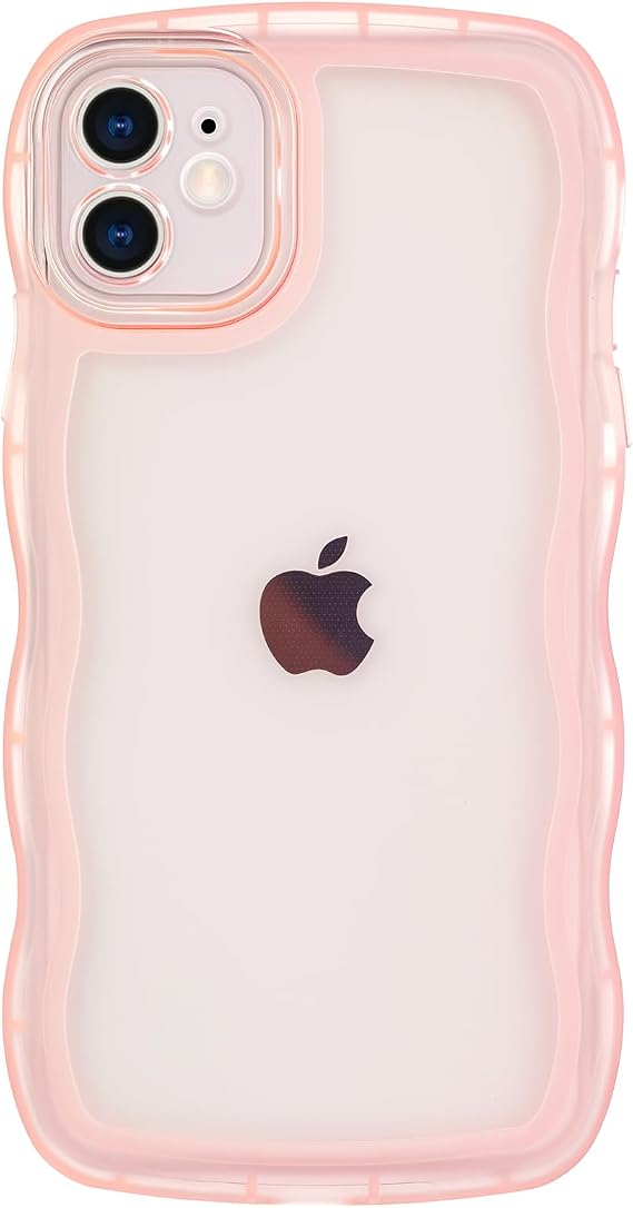 Cute Case Compatible with iPhone 11 case, Clear Pink Curly Wave Frame Soft TPU Shockproof Cover for Girls Women