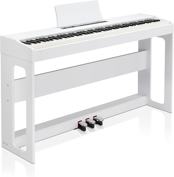 88 Key Keyboard Piano Weighted Action Digital Piano, Electronic Keyboard Piano with Triple Pedals, DustProof Cloth, Stereo Headphone and Piano Sticker, Portable Keyboard for Beginners(White)