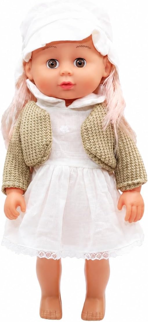 VARDEM 35,5 cm Sesli Ayakta Duran Bebek Oyuncak, 3 Asorti Kıyafetli Bebek, Konuşan/Sesli Oyuncak Bebek, Çocuklar İçin Evcilik ve Rol Yapma Oyuncağı LD68016A (BEYAZ)