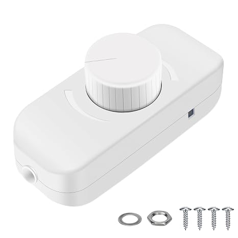 Inline Dimmer Switch for Lamp, 220-240V Trailing Edge Dimmer, White