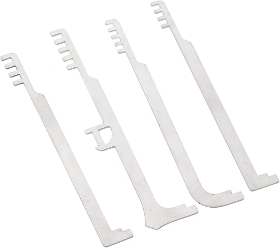 4Pcs Stainless Steel Comb Lock Picks, Metal Teeth Pick Set for Firefighter, Portable Lightweight Locksmith Tools with 1mm Thickness Emergency Entry