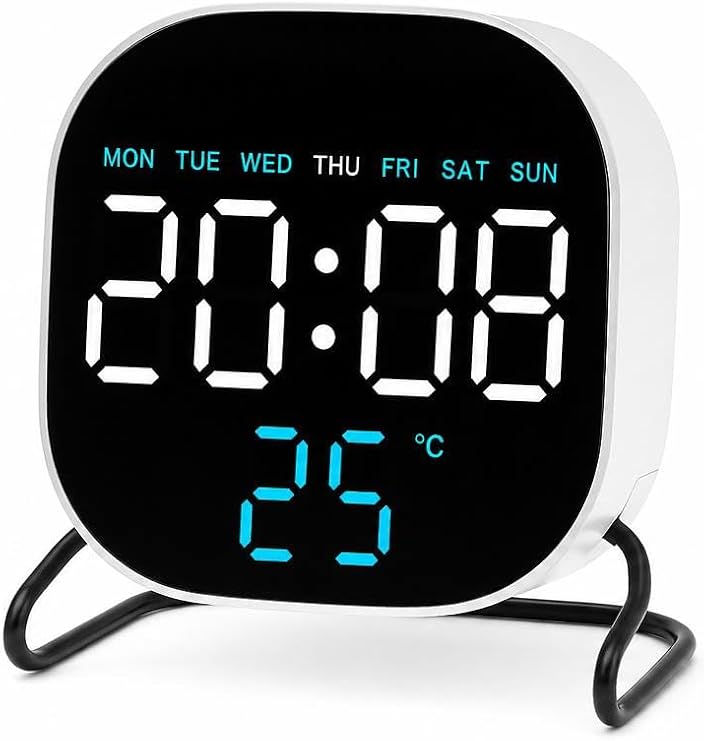 Valkyrie LED Dijital Masa Saati Mavi Derece Çift Alarm Sıcaklık Göstergesi 3 Kademe Parlaklık Modern Saat
