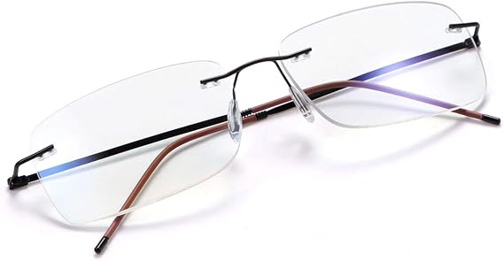 Rimless Progressive Multifocus Reading Glasses Blue Light Blocking No Line Multifocal Computer Readers for Women Men Unisex Rectangular Eyewear Titanium Lightweight Magnification Presbyopia Eyeglasses