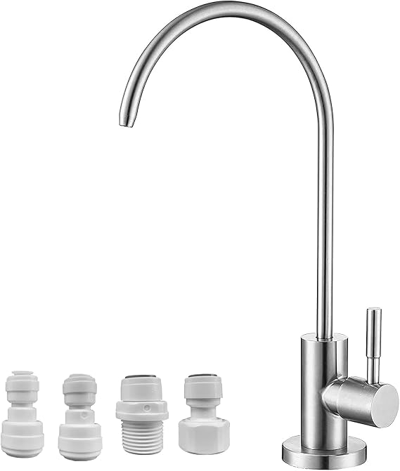 Reverse Osmosis Tap, Kitchen Drinking Water Tap, Stainless Steel, 360 Degree Rotate, Reverse Osmosis Tap with 4 Adapter, Taps, Silver