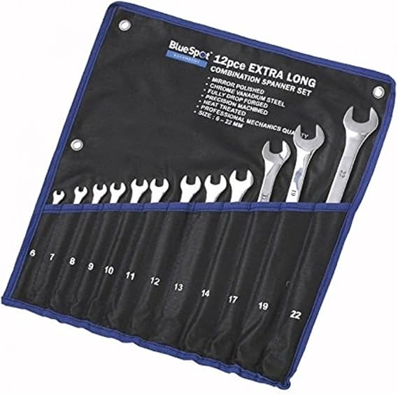 Blue Spot Tools 04124 Extra Long Combination Spanner Set - Silver (12-Piece)
