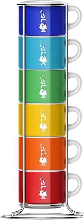 Bialetti TAZZ110 Six Stackable Cups, Multicoloured, Porcelain