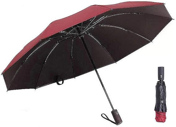 Reverse Automatic Open Close Compact Folding Umbrella, Windproof Lightweight Travel Car Inverted Umbrellas, Large Sun & Rain Umbrella for Men Women in Multiple Colors (Red)