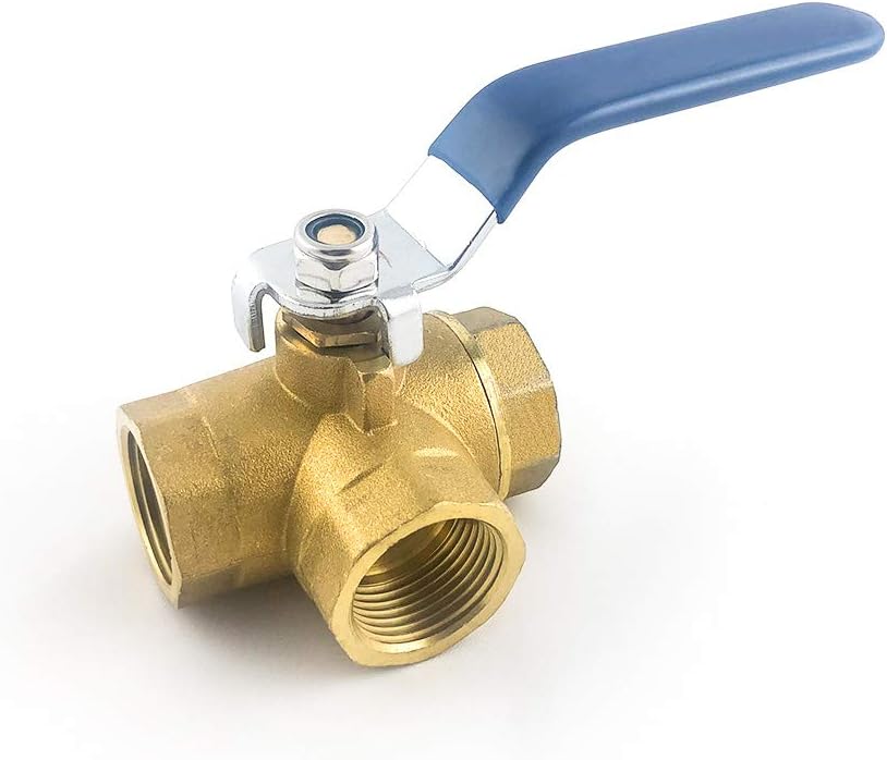 QWORK® Series 3-Way L-Port Ball Valve, Lever Handle, Female DN15 12'' Made of Forged Brass