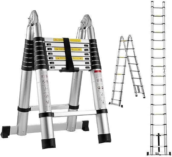 3,8 Metre 6+6 Basamaklı Alüminyum Çift Yönlü A Tipi Uzayan Teleskopik Merdiven 3,8 M