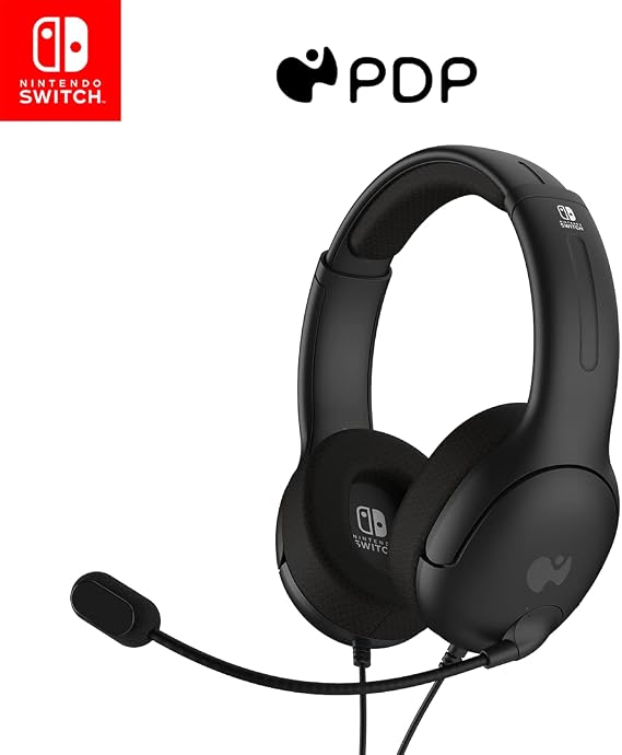 PDP Gaming LVL40 Stereo Headset with Mic for Nintendo Switch - PC, iPad, Mac, Laptop Compatible - Noise Cancelling Microphone, Lightweight, Soft Comfort On Ear Headphones, 3.5 mm Jack - Black