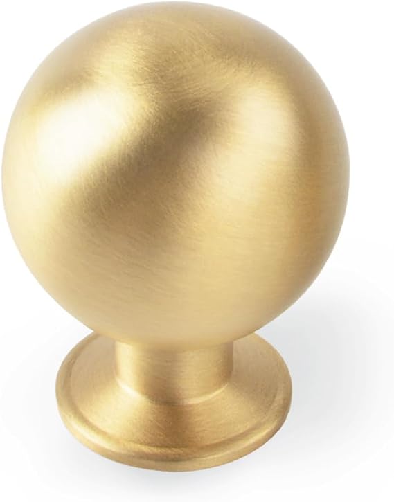 SALISENG- 5 Pack Solid Brass Kitchen Cabinet Knobs, Brushed Matt Gold Pulls for Dresser Drawer Cupboard Closet 1.1 Inch Diameter,Furniture Handles for Bathroom Bedroom Cabinet