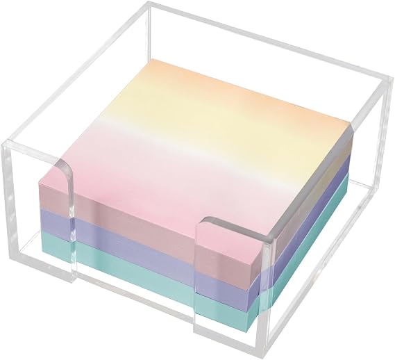 Sticky Note Holder,Post It Note Holder 8.5*8.5*4.5 cm Crystal Clear Acrylic Post It Holder for Dorm Room Home Office Desk Organizer Classroom Supplies