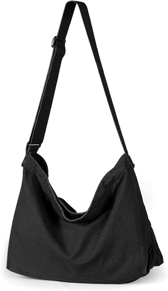 Canvas Crossbody Bag, Etercycle Large Capacity Hobo Bag Canvas Shoulder Bag with Zipper and Adjustable Shoulder Strap for Travel School Shopping (Black)
