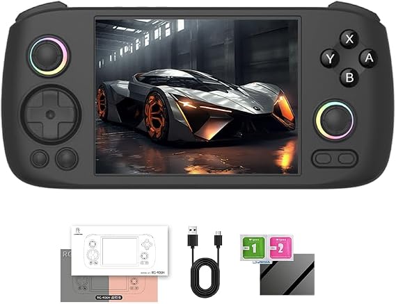RG 406H レトロハンドヘルドゲームコンソール 4インチ IPSスクリーン RGBライティング ハンドヘルドゲームコンソール Android 13システムと128G TFカード 5000mAh バッテリー ブラック