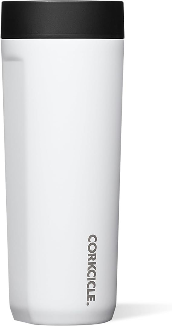 Corkcicle Commuter Cup Travel Mug - Insulated Coffee Mug with Lid - Keeps Drinks Cold 18 Hours - 360° Spill-Proof Sip Lid - Holdiay Gift - Great for Gifting Warmth - 17 oz - Gloss White
