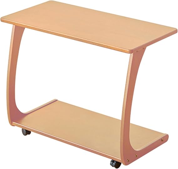 YVYKFZD C Shaped Side Table, 360° Swivel Couch End Table, Small Wooden Sofa Table, Mobile Nightstand with Wheels, for Living Room, Bedroom(Wood color,80cm/31.4")