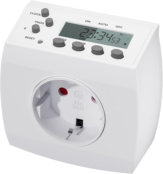 HBN Digital Timer Weekly Timer Socket LCD Display Programmable Timer Socket 8 Configurable Switching Programmes 16 A/3680 W 1 Pack