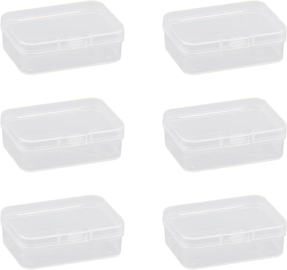 Tabanzhe 6 PCS Mini Rectangular Plastic Storage Boxes with Lids – Clear Small Containers for Beads Jewelry Pills Game Pieces Craft Business Cards Other Small Items(6.5 * 4.5 * 2cm)