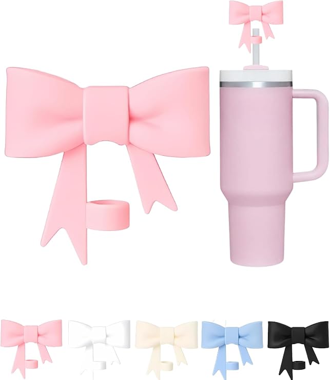 1 Adet Silikon Pipet Kapağı – Stanley Quencher ile Uyumlu 10 mm Pipetler için – Toz Koruyucu, Fiyonklu Tasarım – Pembe Renk