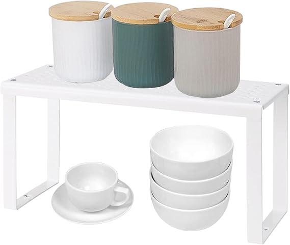 Stackable Kitchen Cupboard Organiser Shelf Insert, Metal Cabinet Storage Shelves Storage Rack for Pantry, Countertops, Fridge (Small)