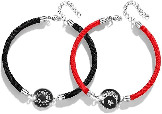 2pc Sun Moon Luminous Wristband Couple Rope Bracelet Handmade Glow at Night Braided Adjustable Bracelet Promise Matching Bangle Wedding Love Friendship Anniversary Valentine's Day Gifts for Women Men