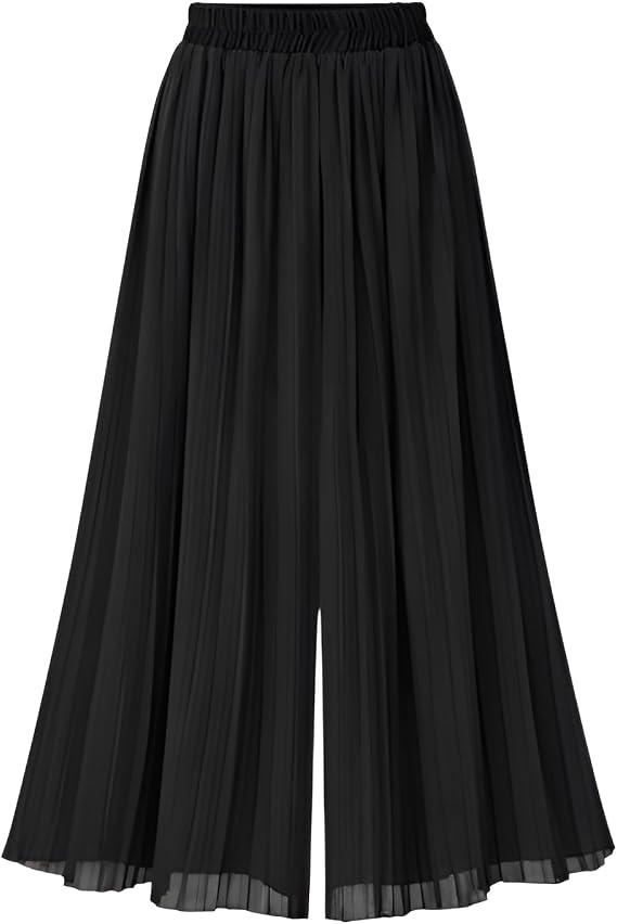 Firmiarii Women's Pearl Pleated Beach Pants Skirt, Long Skirt, High Body Cover, Elastic, Culotte, Wide, Slimming, Beautiful Legs, Solid, Loose, Layered, Large Size, Commuting, Casual
