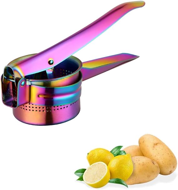 Meisha Potato Ricer – Stainless Steel Manual Masher for Potatoes, Fruits, Vegetables, Yams, Squash, Baby Food and More - Gold/851 (Color : Rainbow)