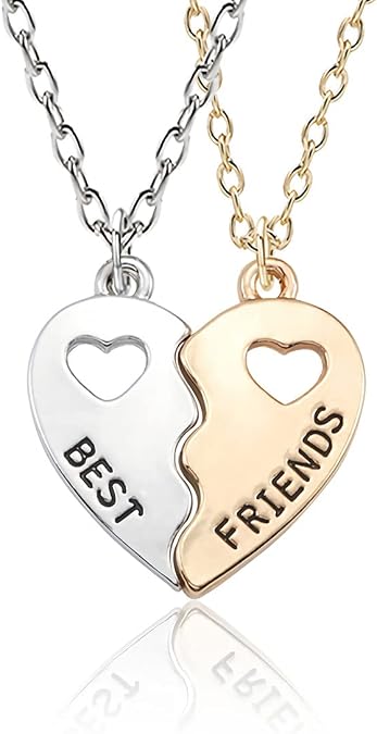 2 Pack BFF Necklaces Friendship Necklace Best Friends for Girls Birthday Gifts Pendant Chain Gifts (Silver Gold)