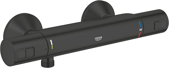 GROHE Precision Start 345942430 QuickFix Thermostatic Shower Mixer (Water Saving, Safety Button at 38°C), Matte Black