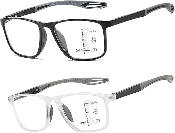 2Pack Progressive Multifocal Reading Glasses For Men Women Blue Light Blocking With Spring Hinges Outdoor Computer Readers Sporty Style Flexible Tr90 Frame