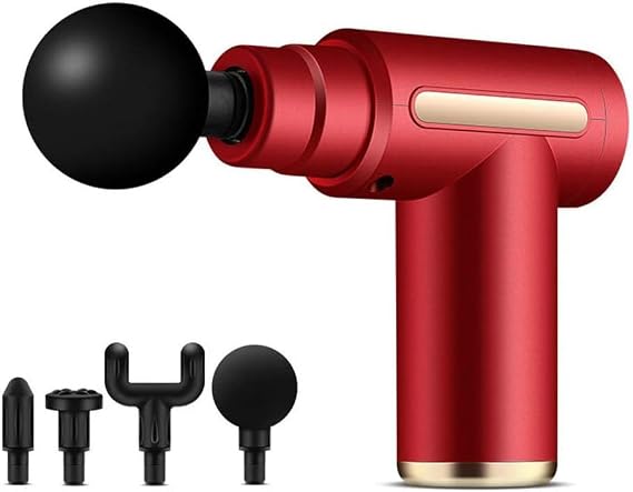 Massage Gun Deep Tissue – Electric Mini Handheld Massager 4 Interchangeable Heads, Quiet Motor for Back, Neck, Shoulders & Body Relief (Screen Display Massager Red)