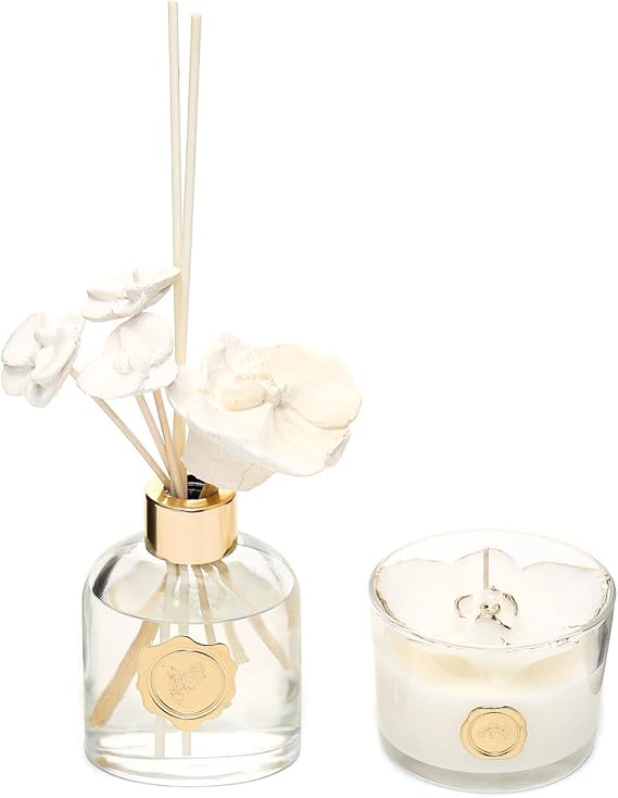 MİSSİ 130 ml Oud Vanilya Oda Kokusu ve Çiçek Dekorlu Kokulu Vegan Mum Seti